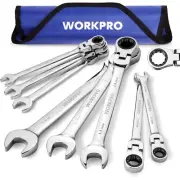 8-Piece Flex-Head Ratcheting Wrench Set 8-17mm, Chrome Vanadium & Portable Pouch