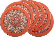 PIGCHCY Rubber Boho Placemats Set of 6, 15" Round Heat Resistant Placemat, Waterproof Washable Table Mats for Dining Table Decoration (Orange)