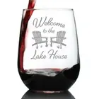 Welcome to the Lake House Stemless Wine Glass Lake Home Rustic Cabin Decor Large