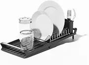 Expandable Small Dish Drying Rack, self-draining and Removable Cutlery Holder, Dish Holder for Kitchen Counter, Dish Holder for Sink (Black)