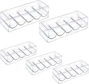 QWORK Acrylic Poker Chip Tray with Cover - Each Holds 100 Chips, Clear, 5 Trays Set for Casino, Tournaments, Casino Poker Chip Tray Rack