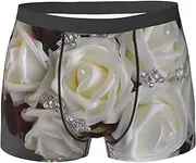 [QMNEHJ] White Silk Rose Wedding Flowers Men's Boxer Briefs Breathable Stretch Underwear Moisture-Wicking Trunks for Men