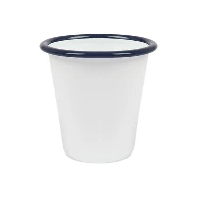 1x 300ml White Enamel Tumbler Blue Steel Drinking Travel Coffee Cup Mug