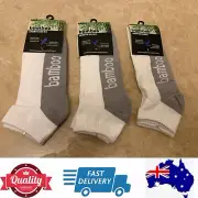 3 Pairs Premium Mens 92% Bamboo Sports Low Cut Ankle Socks,White Grey,AU Stock