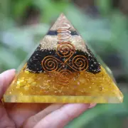 Citrine & Black Tourmaline Orgone Pyramid 4 Coils LARGE 75mm 3" EMF & 5G Protect
