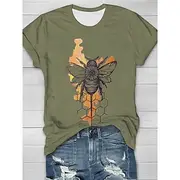 Women's T Shirt Graphic Animal Vintage Stylish Classic Short Sleeve Crew Neck Regular Tops Daily Weekend Print Sage Green White Pink Dusty Rose Orange Summer