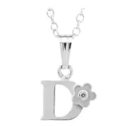 Sterling Silver 0.01cttw Diamond Initial "D" Flower Pendant with Chain