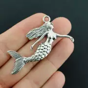 BULK 10 Mermaid Antique Silver Tone Charms - SC7062