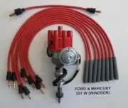 FORD 351W WINDSOR RED Small Female Cap HEI Distributor & 8mm Spark Plug Wires