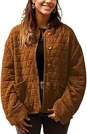[TIQOJE] Quilted Jackets for Women Lightweight Button Down Long Sleeve Winter Padded Coat Puffer Jacket