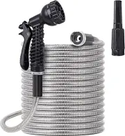 25ft Metal Water Hose with 2 Tangle-Free Nozzles