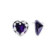2 Cubic Zirconia CZ Amethyst Purple Faceted 12mm Heart Bead Drop Charms Dangles