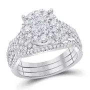 14k White Gold Princess Diamond Bridal Wedding Ring Set 1-1/2 Ctw