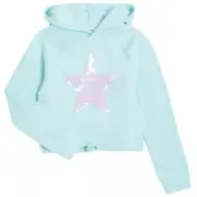 Athletic Works Girls Hoodie Sweatshirt Aqua Fleece Sequin Graphic Size 14/16
