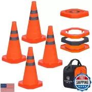 4 Pack 18-Inch Collapsible Traffic Cone with Weighted Base Orange Safety Haza