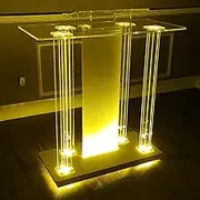 Podium Table, Acrylic Podium, Pulpits for Churches, Speech Podium with LED Lights and Casters, Transparent Floor-Standing Podium with Wide Reading Surface, Reception Guest Table, Display Sta