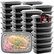 50-Pack Meal prep Plastic microwavable Food containers for Meal prepping with Lids 28 oz. 1 Compartment Black Rectangular Reusable Storage Lunch Boxes -BPA-Free Food Grade -Freezer & Dishwasher Safe
