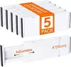 5 Pack Drawer Dividers 4" High, 11-17" Adjustable Dresser Drawer Organizers for