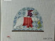 kirk bradley Hand painted needlepoint Of 2 Polar Bears In A Snow Globe 18 Mesh