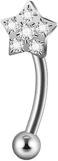[Niaspi] 16G CZ Star Eyebrow Rings for Women Hypoallergenic F136 Titanium Eyebrow Curved Barbell Cartilage Tragus Helix Rook Daith Earrings Body Piercing Jewelry