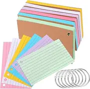 SEWACC Set of 6 Double-Sided Lined Flash Cards Small Ring Notebooks Cover for Study Travel Organizing