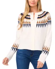 CeCe Fair Isle Crewneck Cardigan
