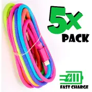 5 Pack Rainbow Micro USB Fast Charger Cable Cord Neon Nylon USB Charge Data 3ft