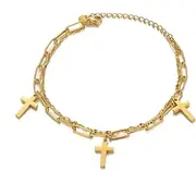 [rgwtgkyh] 14K Real Gold Plated Cross Bracelets/Anklets for Women Stainless Steel Layered Paperclip Link Chain Bracelets Jewelry Gifts, Large, Stainless Steel, no gemstone
