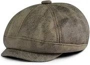 [YAMEE] Vintage Newsboy Hat Leather Flat Cap Octagonal Hat Distressed Painter's hat