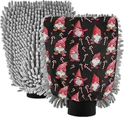 Wash Mitts Car Washing Black Red Green Gnomes Mitts Car Cleaning Tools Scrub Pad Scratch Free Absorbent Chenille Microfiber, Large x 2 Pack