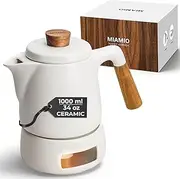 MIAMIO - Teapot Set with Warmer / 1L / 1000 ml Tea Kettle with Infuser for Steeping Loose Tea Leaves (White)