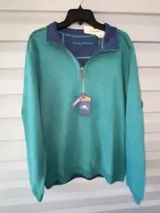Tommy Bahama Reversible Flip Side Pro Half Zip, Greenlake/Heather, Medium - NWT