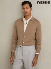 Reiss Camel Forbes Merino Wool Button-Through Cardigan (557819) | $240