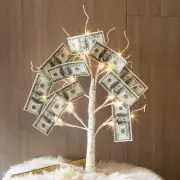 Money Tree Gift Holder Lighted Birch Tree 2FT 24LED Battery/USB Powered Timer...