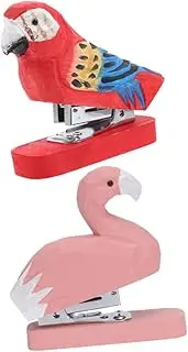 UTHCLO 2pcs Wooden Animal Stapler Set Parrot Flamingo Design Decorative Office Stationery Hand Carved for Home School
