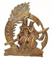 Metal Radha Krishna Peacock Feather Wall Decor Showpiece Figurine Statue Idol