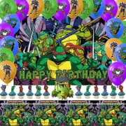 Ninja Turtlet Theme Party Decorating Set - Backdrop Banner Latex Balloons Cake Cupcake Toppers Tablecloth