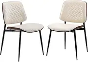 OIKITURE Dinning Chair Set of 2, Faux Leather Dining Chair with Metal Legs, Accent Chair w/Full Back Support, Retro Chair Set for Kitchen Dining Room Cafe Office, White