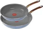 T-FAL Preserve Ceramic, Ceramic Non Stick Fry Pan Set 2 Piece, 8.5 & 11-Inch, Oven Broiler Safe 350F, Perfect for Frying, Sautéing, & Searing w/Little to No Oil, Kitchen & Dining, Frying Pans, Blue