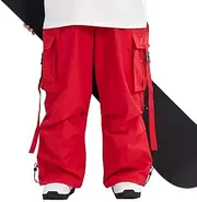 [SNOWVERB] Womens Mens Winter Warm Snow Baggy Waterproof Snowboard Pants Cargo Loose Fit Insulation Ski Pants (Red, L)