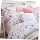 Garden Style Floral Queen Size, Pink Gray Green Branches Flower Leaf Print