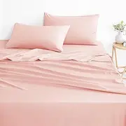 Wake In Cloud - Double Bed Sheets Set, 1000TC Ultra Soft Microfiber Bedding, Extra Deep Fitted Sheet & Flat Sheet & 2 Pillowcases, 4 Piece, Light Pink, Double Size