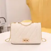 NNEDSZ Chic Quilted Crossbody Bag in Soft white with Gold Chain Strap