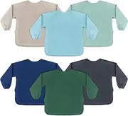 Jeyiour 6 Pack Long Sleeve Baby Bibs Mess Proof Bib Washable Feeding Bib Weaning Smock for Baby Infant Toddler