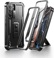 [Dexnor] Full Body Case for Samsung Galaxy S22【Double Front Frame & Kickstand 】, Bumpershock Technology Drop Protection Rugged Phone Cover Shockproof Protective Bumper Case - Black