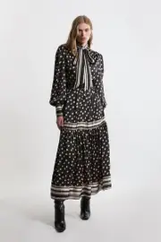 Petite Polka Dot Woven Balloon Sleeve Belted Midaxi Dress