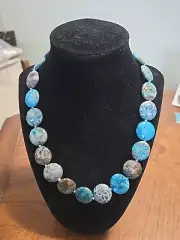 Lisner Blue Larimar Lace Agate Matte Disc 18-21" Necklace #107