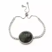 925 Sterling Silver LABRADORITE Stone with CZ Bolo style Bracelet