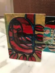Wood Hand painted Block from artist Cori Jacobs -Yellow and Red