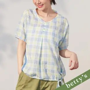 betty’s貝蒂思 口袋拼接格紋抽繩上衣(淺藍)